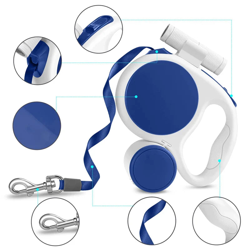 3-in-1 Retractable Leash with LED & Poop Bag