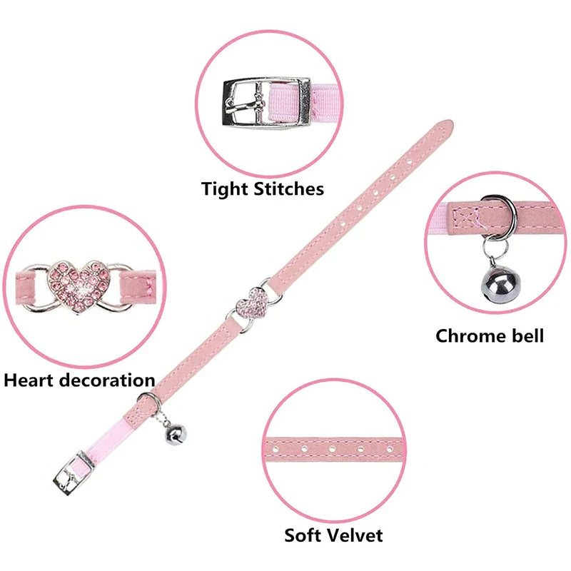 Adjustable Heart Bling Cat Rhinestones Collar