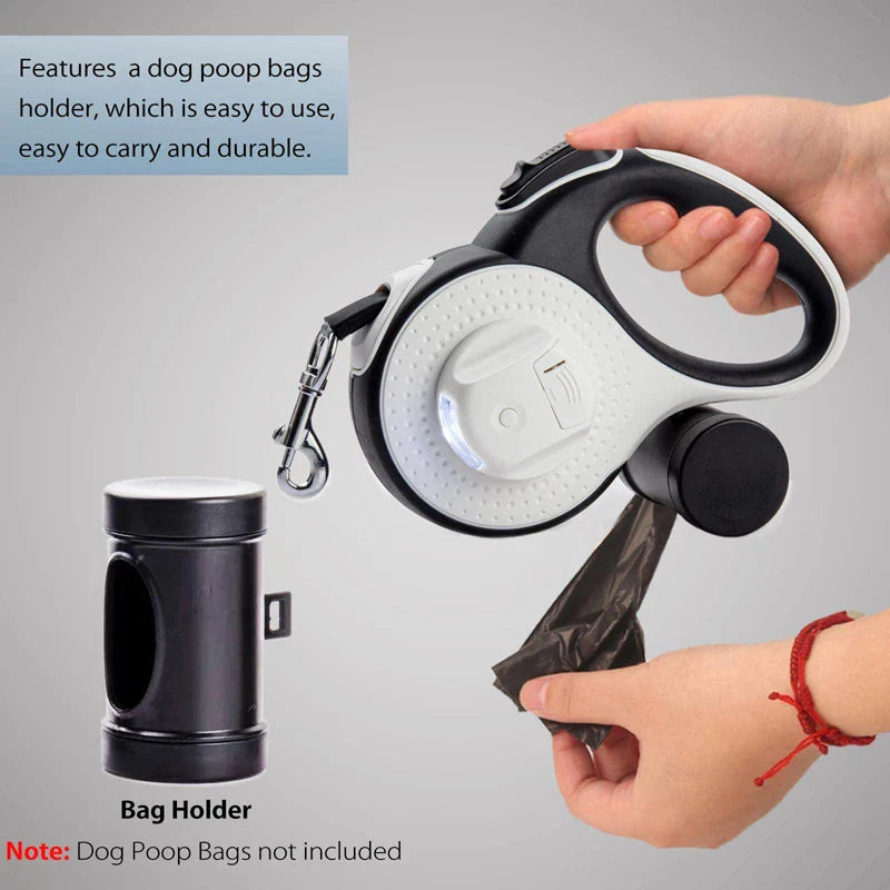 Retractable Dog Leash with Flashlight & Poop Bag