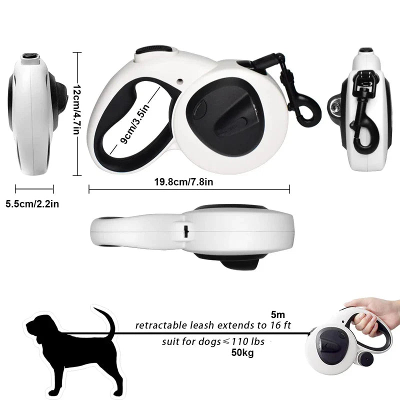 Dog Leash with LED Flashlight & Poop Bag Dispenser