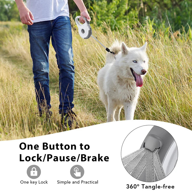 Retractable Dog Leash With One-Handed Lock