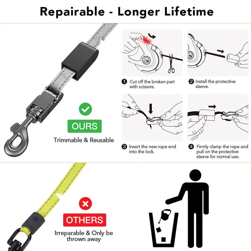 Retractable Dog Leash With One-Handed Lock