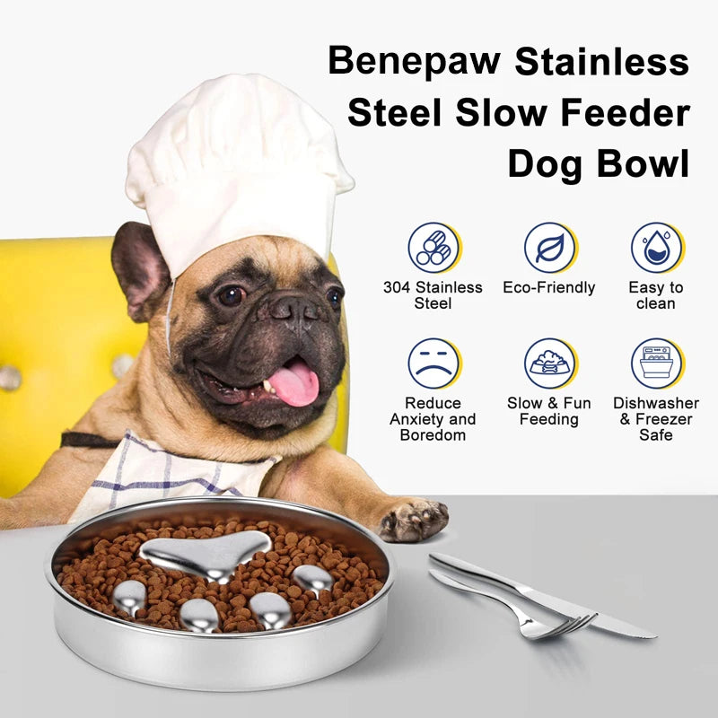Stainless Steel Slow Feed Dog Bowl