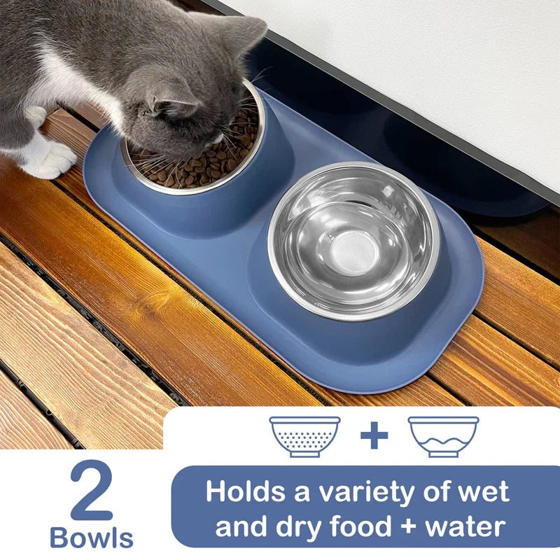 Stainless Steel Tilted Double Dog Bowl