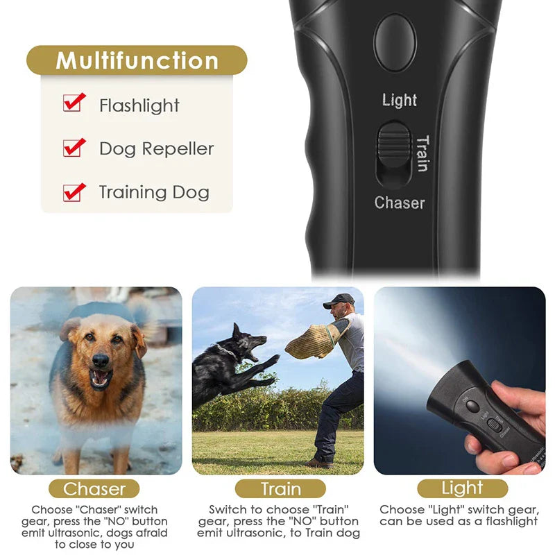 Ultrasonic Dog Repeller (Safe, Flashlight)