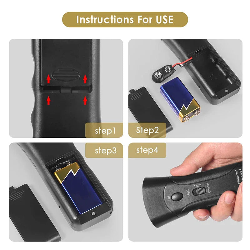 Ultrasonic Dog Repeller (Safe, Flashlight)