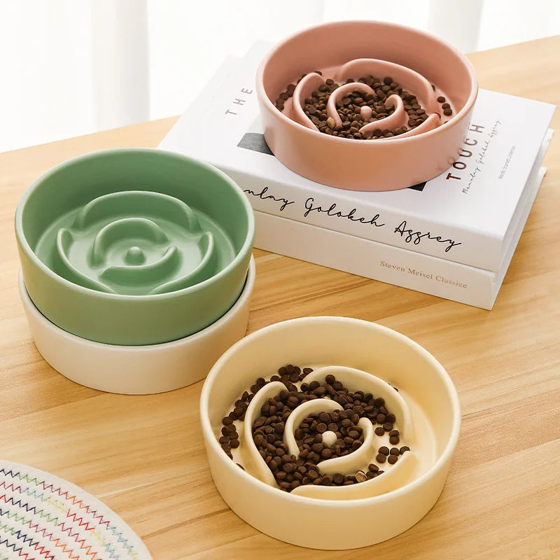 Ceramic Slow Food Bowl for Cats and Dogs