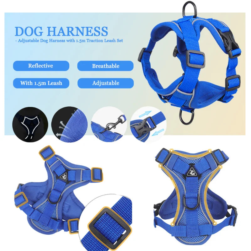 Reflective No-Pull Pet Safety Harness Set