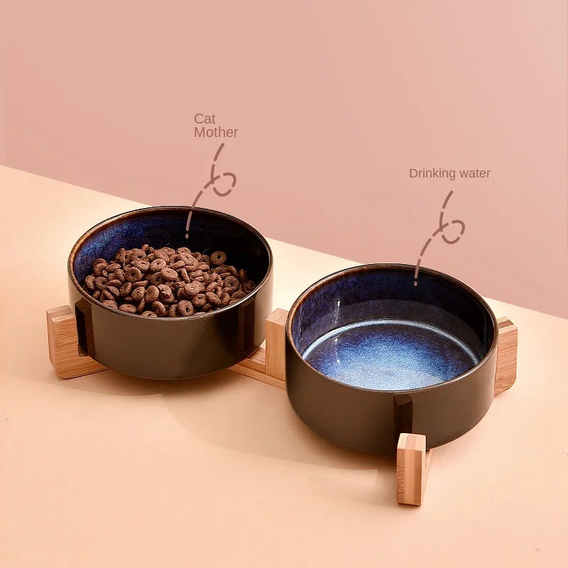 Starry Ceramic Double Bowl For Cat and Dog