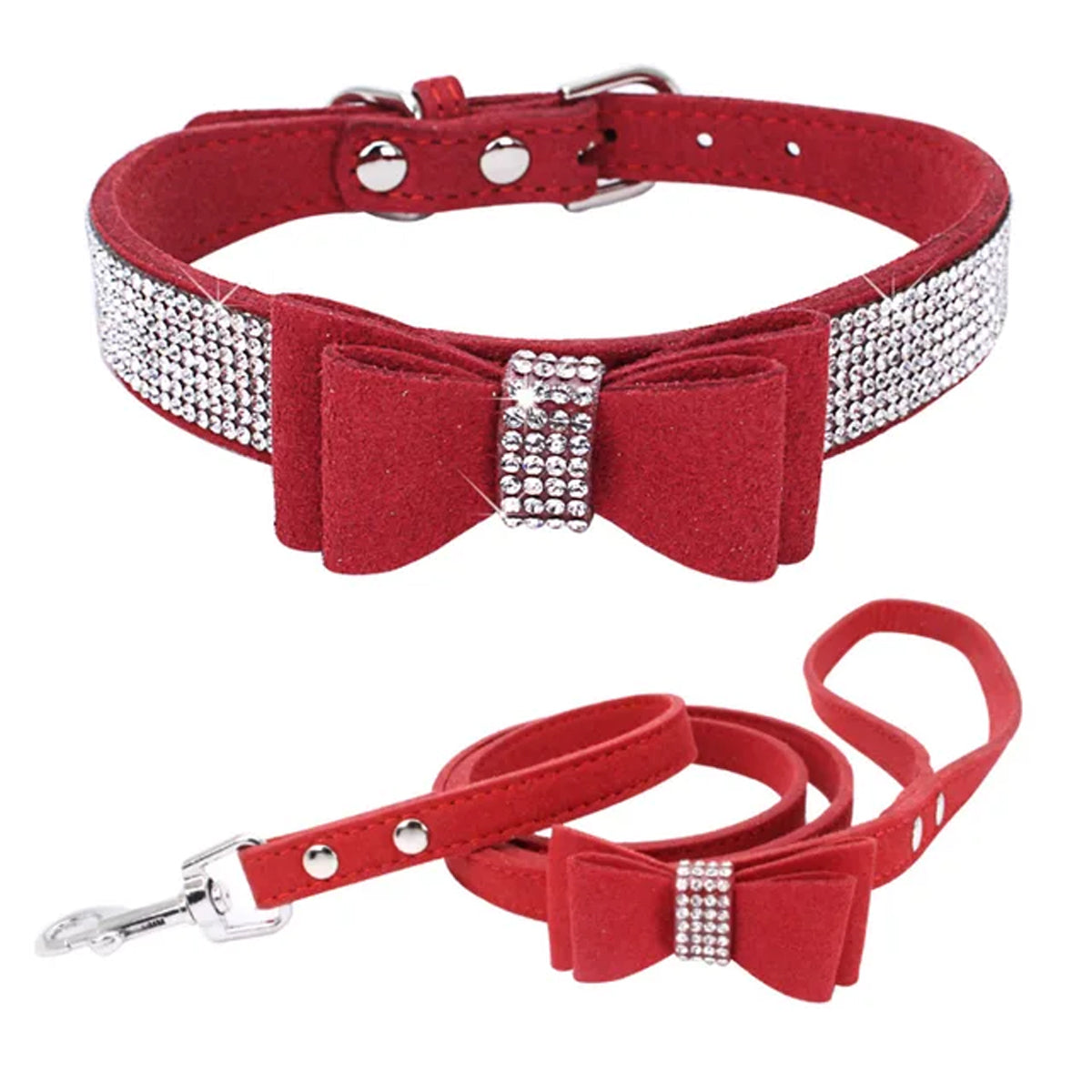 Shiny Rhinestone Dog Collar Set