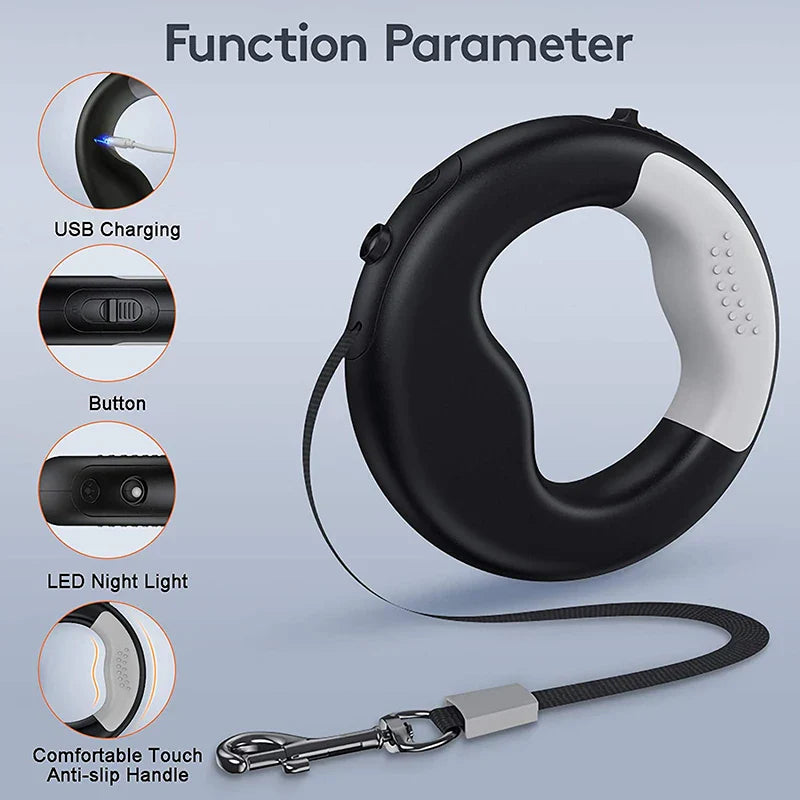 Durable LED-USB Retractable Dog Leash