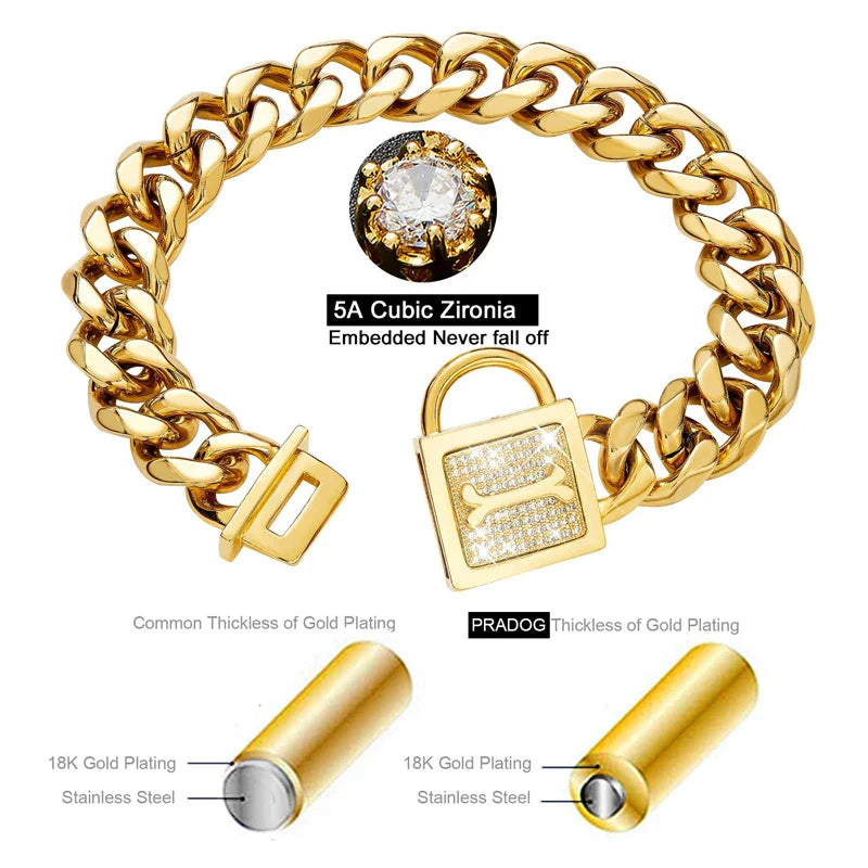 Gold Dog Cuban Chain Collar