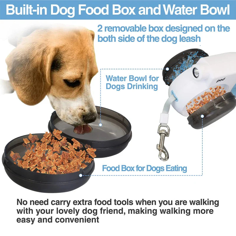 Retractable Leash with Water Bowl & Food Box