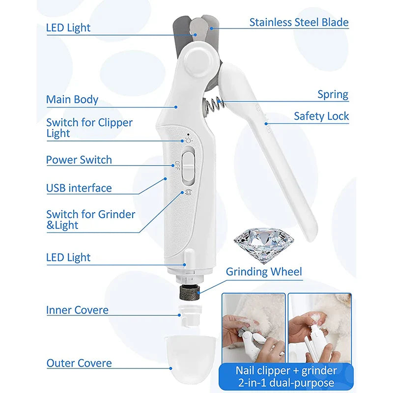 Professional 2-in-1 LED Pet Nail Clipper Grinder