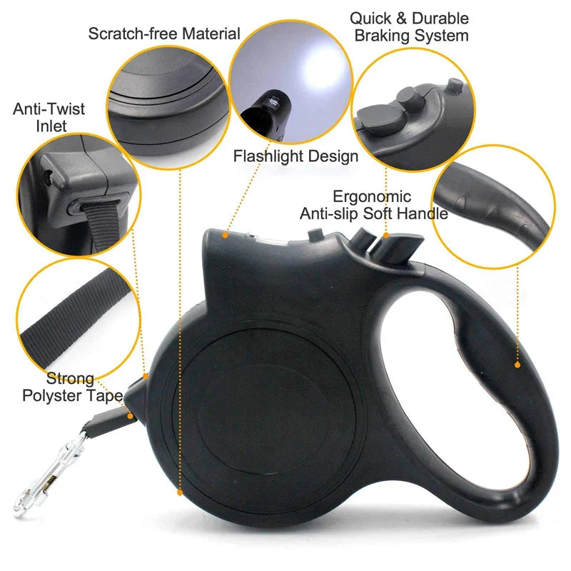 Retractable Dog Leash with Flashlight