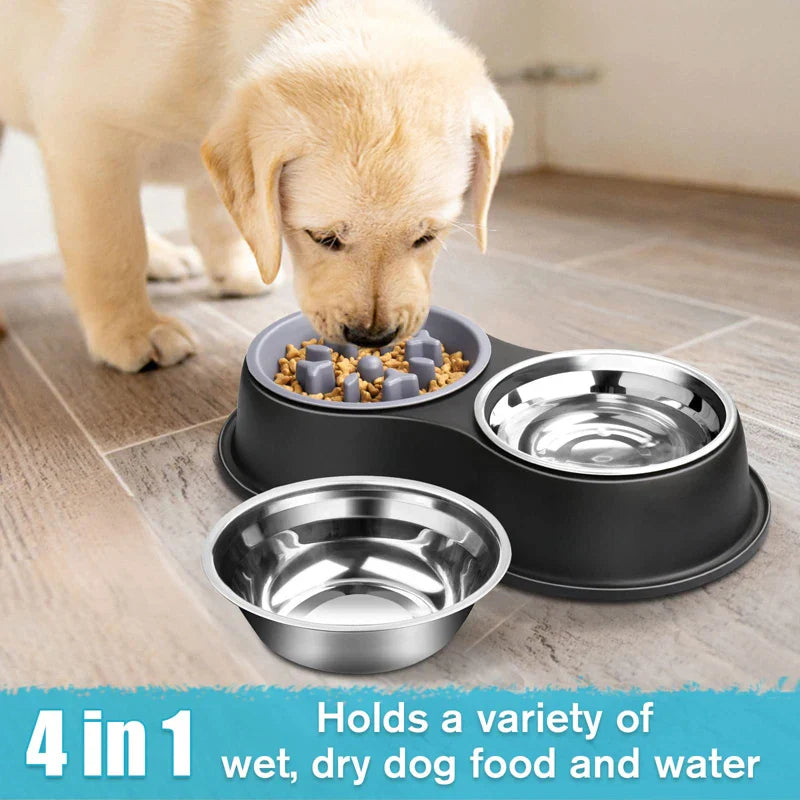 Stainless Steel Double Dog Bowls For Dogs and Cats